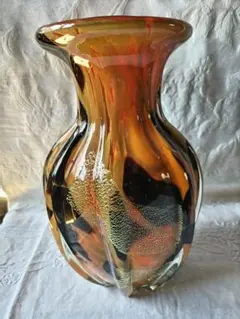 岩田ガラス　花瓶　花器　アンバー　金彩　昭和レトロ アンティーク ヴィンテージガラス 花瓶 アンバー 金彩 IWATA GLASS 岩田工芸硝子