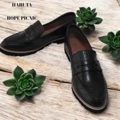 【未使用品】HARUTA ブラックレザー ローファー コインローファー 23.5