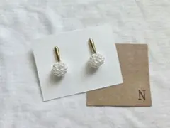 ゴールドバー×パールボールピアス　ハンドメイドピアス