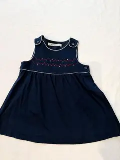 美品　familiar ネイビー刺繍ノースリーブワンピース 80