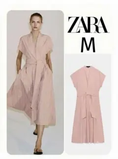 ZARA チェック柄ポプリンワンピースZWCOLLECTION L ピンク - メルカリ