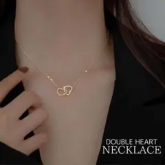韓国 ダブルハート ネックレス ゴールド アクセサリー レディース ギフト