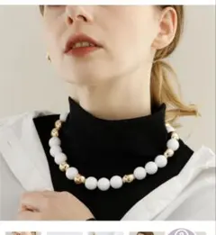 ホワイトゴールドビーズネックレス