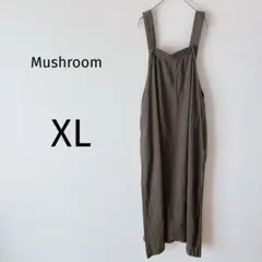 Mushroom エプロンワンピース ロング丈 ボタン調節可 カーキ XL