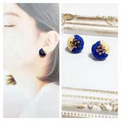 【そらちゃん様専用】まぁるい刺繍ピアス* ブルーとアイボリー