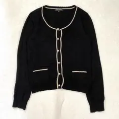 ミッシュマッシュ カーディガン ビジューボタン 金ライン ブラック 38