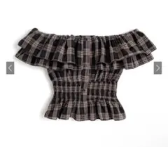 grl チェック柄オフショルダーフリルトップス[tu1744] グレイル