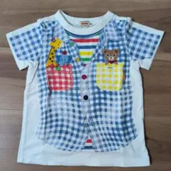 ミキハウス mikihouse だまし絵 チェック柄 Tシャツ 90cm