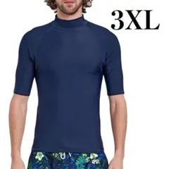 ラッシュガード メンズ UVカットスイムウェア 水陸両用 ネイビー　3XL