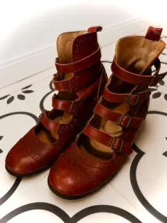 Jane Marple革靴 4連ストラップシューズ 23.5cm 赤 ブーツのサムネイル