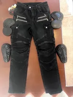 裏起毛プロテクター付きストレッチ　バイクパンツ　デニム