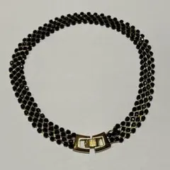 フランス 80s Balmain バルマン ネックレス ガラス ブラック