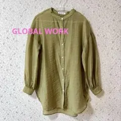 GLOBAL WORK 長袖 バンドカラーシャツ オリーブのサムネイル