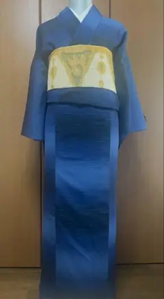 【未使用美品✨】東レシルック　洗える着物　夏物　絽縮緬　手縫い仕立て　渋い青C3 シルック 洗える着物 夏着物 東レシルック 絽 色無地 仕立て