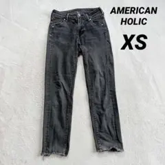 【アメリカンホリック】スキニーデニム ブラック (XS) 黒 小さめ カットオフ