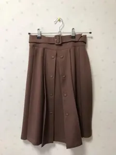 フィント　ダブル釦プリーツスカート　ブラウン