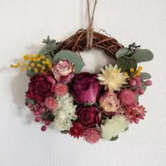 薔薇と千日紅のリース　ハーフリース　ｂ3