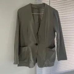 カーキノーカラージャケット　綿　コットンのサムネイル