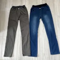 カーキ・デニムブルー スリムフィットパンツ 2点セット