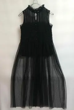 CECIL McBEE ブラックレースマキシドレス М　フリル