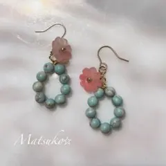 No.19＊練りターコイズと花モチーフのピアス