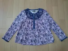 ラグマート　130㎝　ガーゼ風素材の長袖カットソー　コーデュロイ縁取り　ブラウス