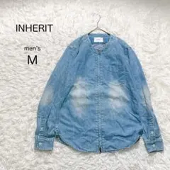 【インヘリット】ノーカラー デニムシャツ ジップ ジャケット【M】カジュアル