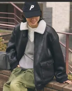 ボア襟付きフェイクムートン ミリタリーブルゾン/フライトジャケット　男女兼用