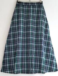 KOE　綿100　マドラスチェックロングスカート　紺×緑