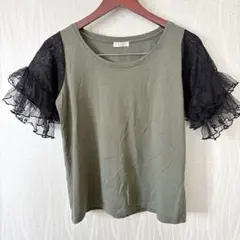 アクシーズファム【M】袖レース切替 チュールフリル プルオーバー 甘辛ミックス