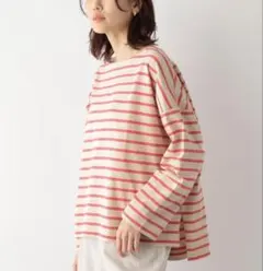 GLOBAL WORK ボートネックボーダーT ベージュ ピンク Mサイズ