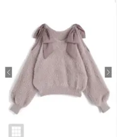 ショルダーオープンリボンシャギーニットトップス［kz657］GRL