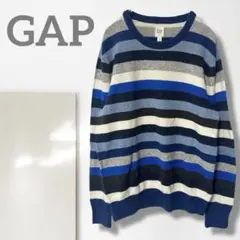 t【ギャップ】セーター/美品 ボーダー柄 丸首 長袖 青 カジュアル ニット