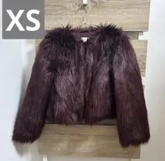H&M バーガンディ フェイクファージャケット　XS