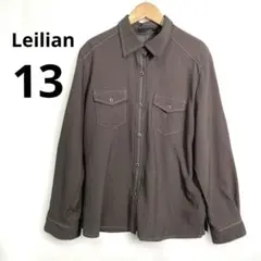 Leilian レリアン 13号 長袖シャツ ブラウン ステッチ ウール混