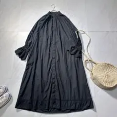 シップスエニィ ビッグシルエットシャツワンピース レース インド綿 マキシ丈 黒