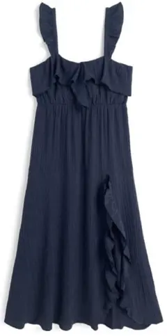 フリルデザイン ネイビーキャミロングワンピース F