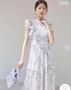 SNIDEL Sustainableプリントプリーツワンピース　ブルー