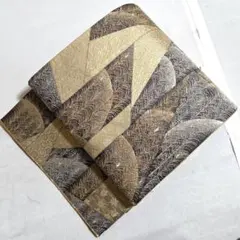 A5◆着物くつろぎ 唐俑箔 松模様 金糸 菱形 七宝 六通 正絹 袋帯 228