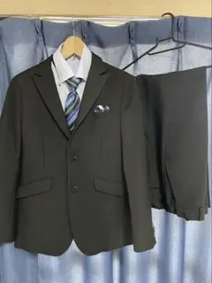 男児160 フォーマルスーツセット 黒 水色シャツ