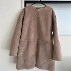 ベージュ フェイクファー ロングコート　M