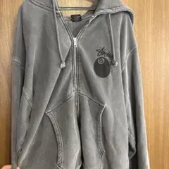 STUSSY 8ボール ジップアップパーカー グレー