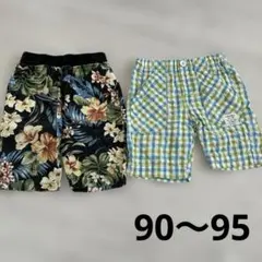 キッズハーフパンツ　夏服　花柄　チェック　2枚セットのサムネイル