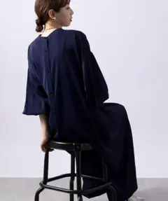 ネイビー シャツワンピース 長袖 フリーサイズ