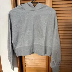 丈短めグレー クロップドフーディ