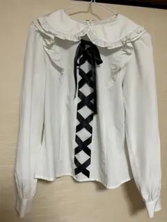 Ank Rouge フリル付き編み上げリボンホワイトブラウス Mサイズ