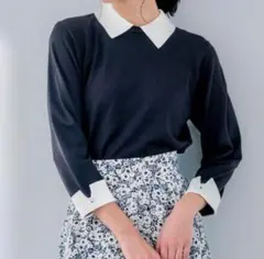 Elena 襟付きニットプルオーバー　ブラック