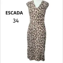 ESCADA エスカーダ レオパード柄 Vネックワンピース 34 S 15万円のサムネイル