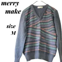 merrymake レディース Vネックニット M ボーダー柄 M
