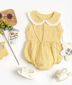 SHEIN ベビー ロンパース 女の子 ギンガムチェック イエロー 90のサムネイル
